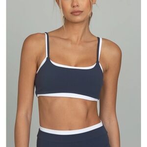 Navy and White Women's Sports Bra (Gold Hinge Blue Wash Double Layer StrydeForm)
